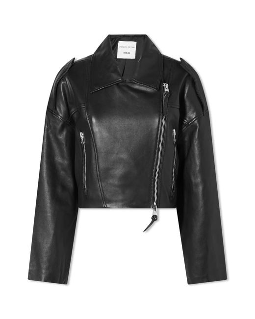 Agolde Black Remi Crop Leather Biker Jacket