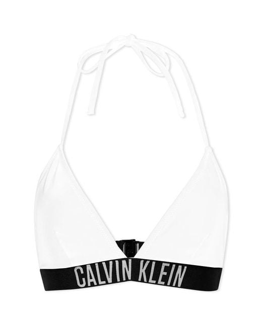 Calvin Klein Synthetic Ck Swim Logo Triangle Bikini Top in White | Lyst UK