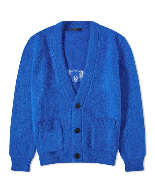 Balmain Retro Logo Mohair Cardigan in Blue for Men | Lyst