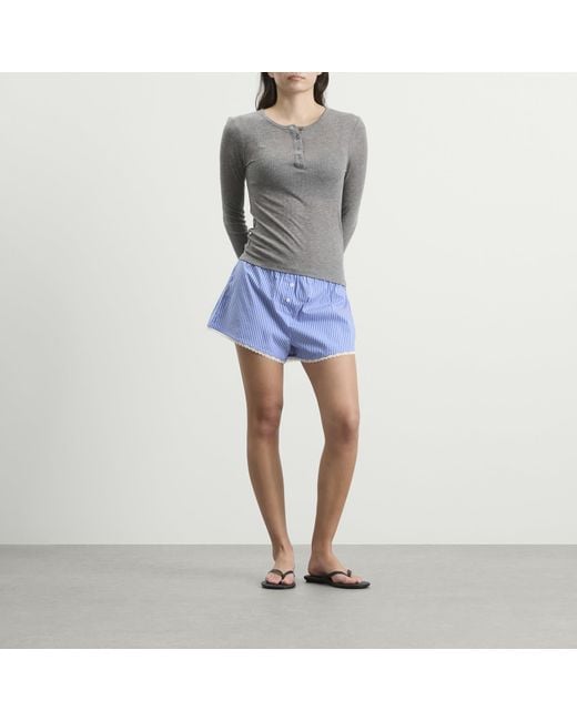 GOOD AMERICAN Blue Poplin Lace Trimmed Boxer Shorts