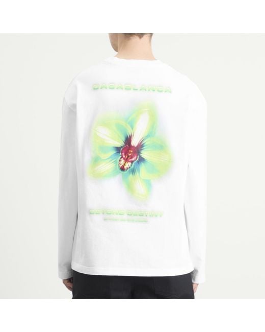 Casablanca White Glitch Orchid Long Sleeve T-Shirt for men