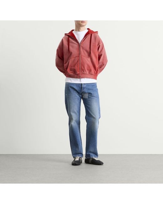 Maison Margiela Red Vintage Washed Shrunked Hoodie for men