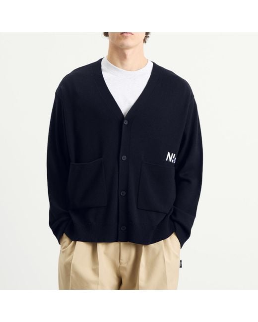 N!CE Blue Embroidered Logo Knit Cardigan for men