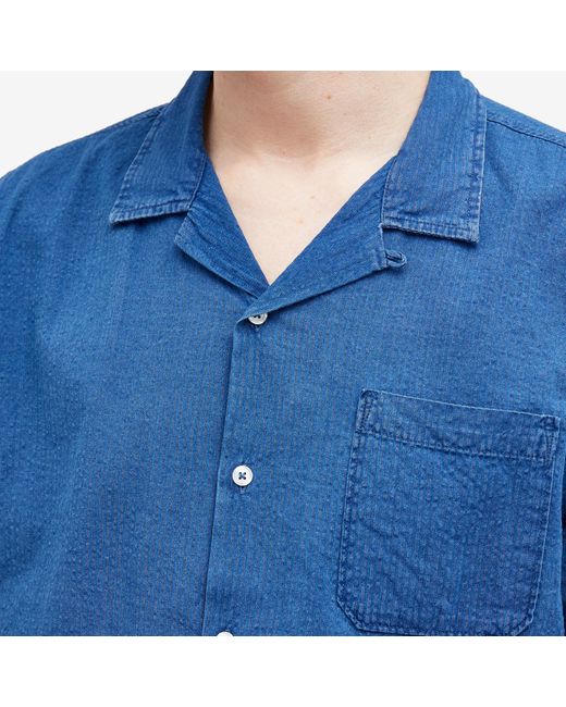Universal Works Blue Seersucker Road Shirt for men