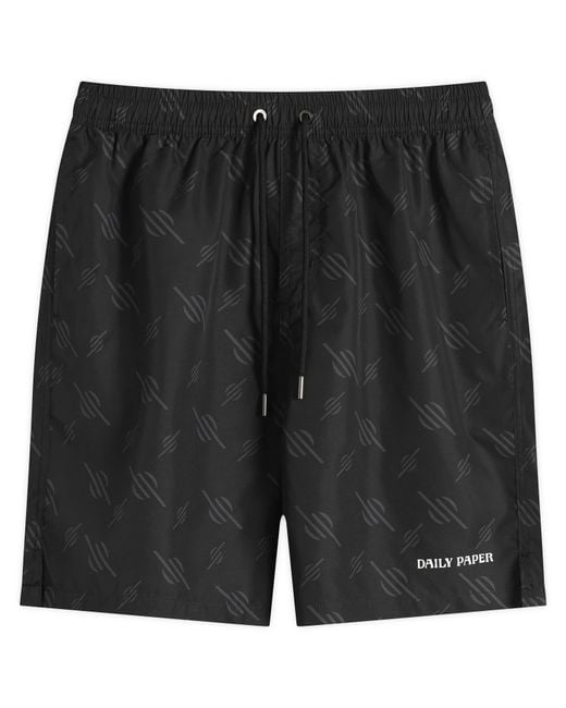 Daily Paper Black Irregular Monogram Swim Shorts for men