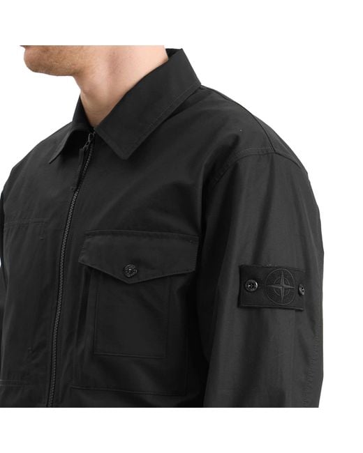 Stone Island Black Ghost Cotton Canvas Zip Shirt Jacket for men
