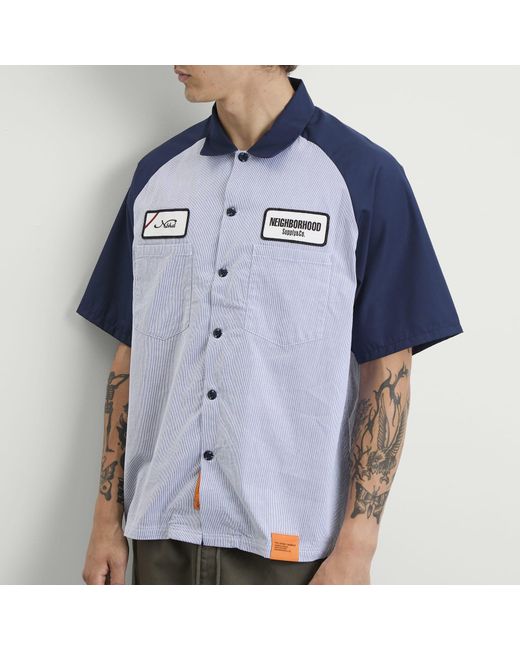 Neighborhood Blue Classic Stripe Short Sleeve Work Shirt for men