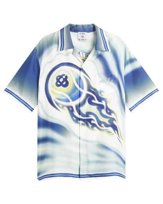 Casablanca Blue Flaming Tennis Ball Cuban Collar Shirt for men