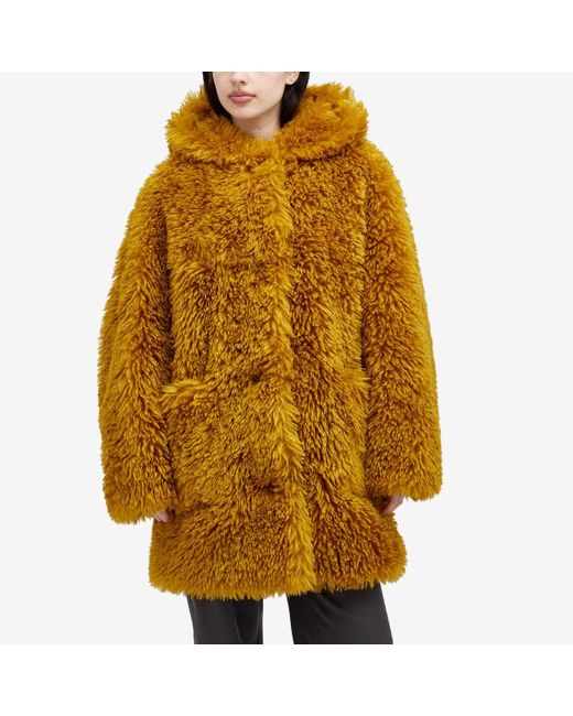 Stand Studio Yellow Midi Faux Fur Coat
