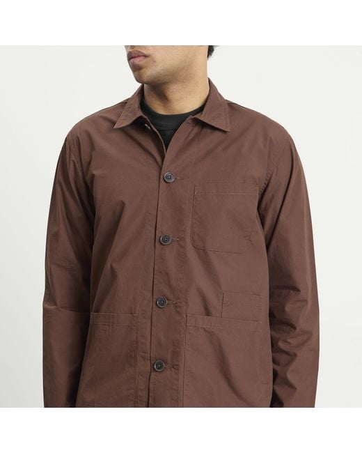 Universal Works Brown Peached Poplin Bakers Overshirt for men