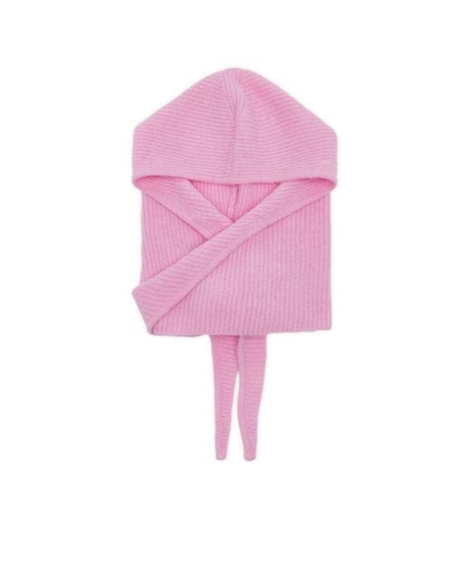 Ganni Pink Soft Wool Balaclava
