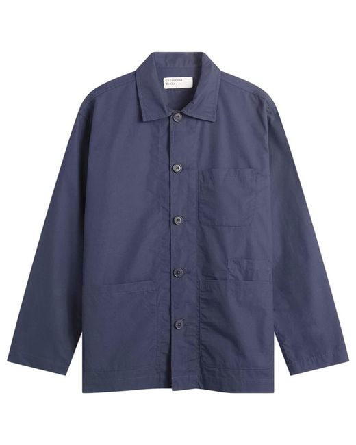 Universal Works Blue Peached Poplin Bakers Overshirt for men