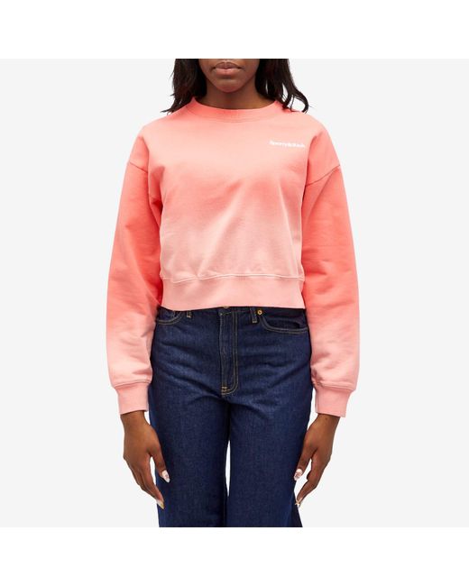 Sporty & Rich Pink Serif Logo Embroidered Cropped Sweatshirt