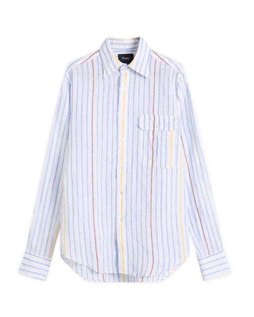 Drake's Blue Linen Stripe Summer Shirt for men