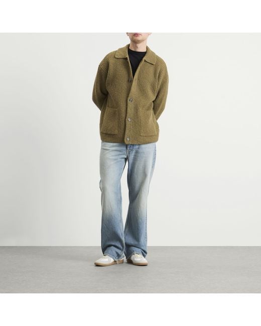 AMI Green Felted And Chunky Wool Ribbed Knit Cardigan for men