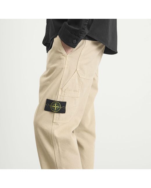 Stone Island Natural Panama Cotton Old Effect Work Pants for men