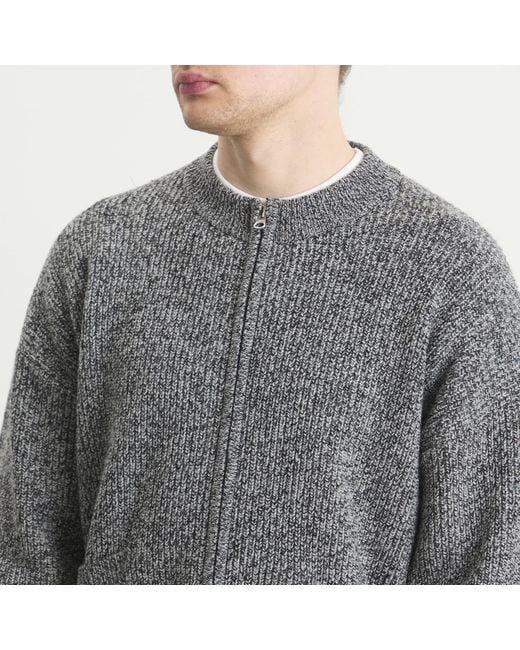 FRIZMWORKS Gray Tweed Wool Deck Zip Cardigan for men