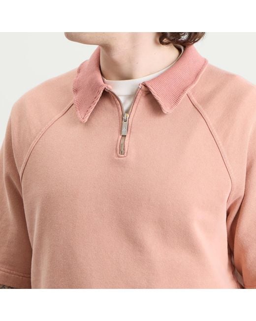 BOUND Pink Snow Wash Jersey Half Zip Polo for men