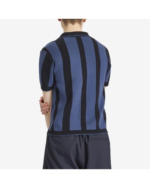 Percival Blue Knitted Stripe Cuban Shirt for men