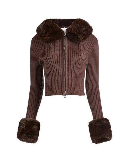 House Of Sunny Brown Detachable Faux Fur Cardigan