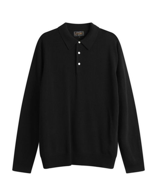 Beams Plus Black 12G Knit Long Sleeve Polo for men