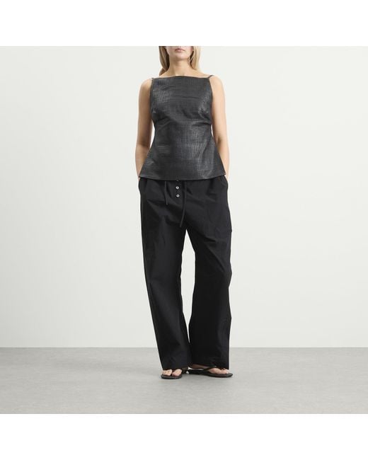 St. Agni Black Woven Leather Square Neck Top