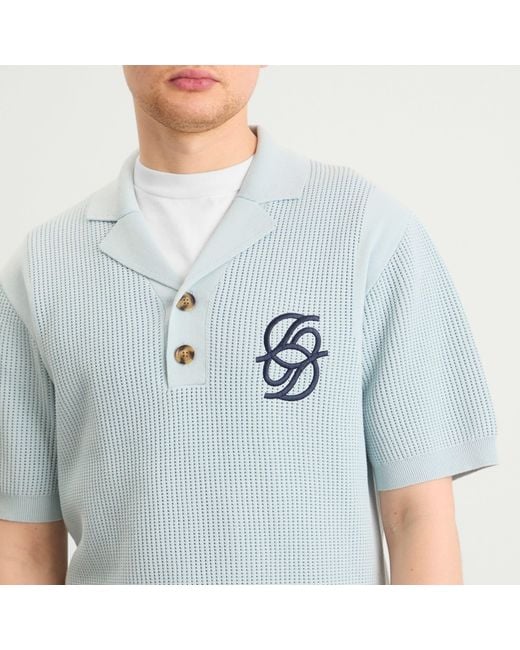 Drole de Monsieur Blue Monogramme Open Weave Polo for men