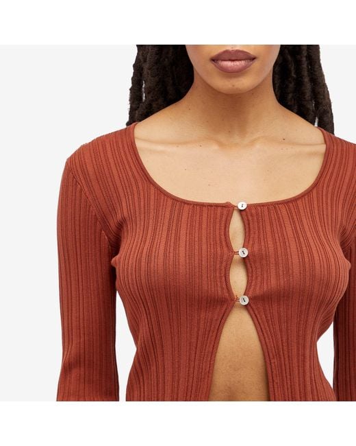 Holzweiler Red Uneven Rib Knit Cardigan