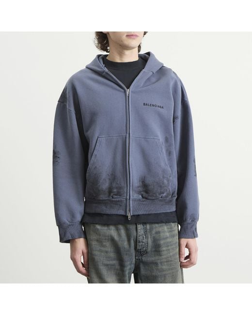 Balenciaga Blue Logo Zip-Up Hoodie for men