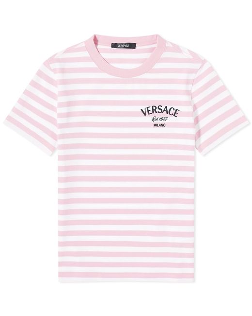 Versace Pink Fitted Stripe Logo T-Shirt