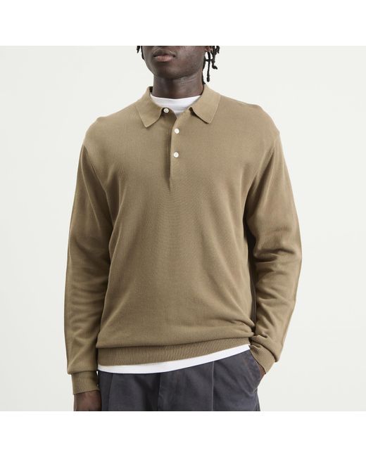 Beams Plus Brown 12G Knit Long Sleeve Polo Shirt for men