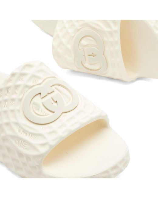 Gucci White Interlocking Logo Ripple Sole Slide for men