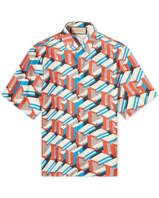 Gucci Blue Pixel Logo Short Sleeve Shirt for men