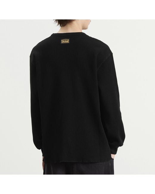 Aries Black Reversible Temple Waffle Long Sleeve T-Shirt for men