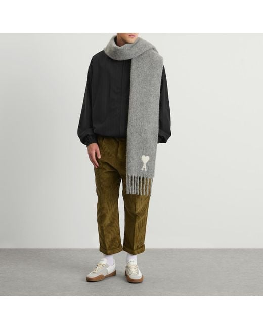 AMI Gray Hairy Alpaca Wool Scarf for men