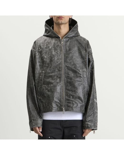 Cole Buxton Gray Cb Hooded Leather Jacket for men