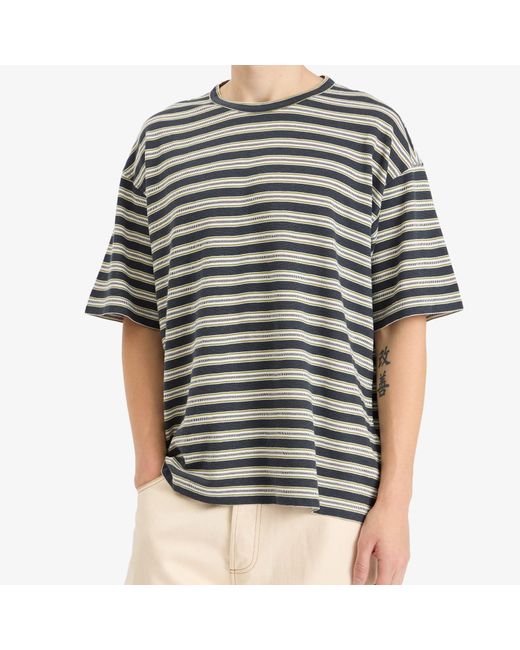 YMC Gray Triple Jacquard Stripe T-Shirt for men