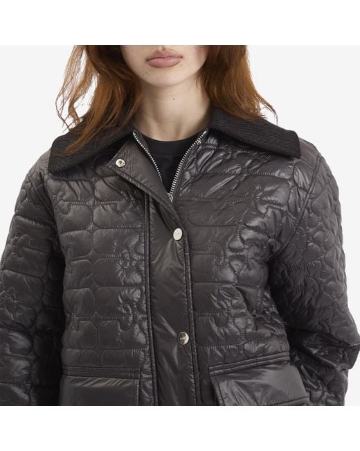 Ganni Black Shiny Quilt Midi Jacket