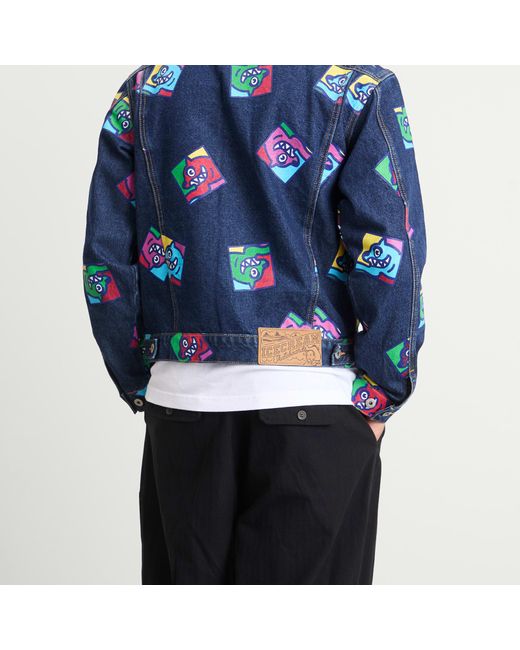 ICECREAM Blue Running Dog Tile Denim Trucker Jacket for men