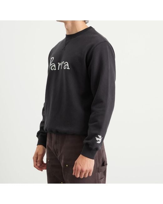 by Parra Black Weird Trad Logo Crew Sweatshirt for men