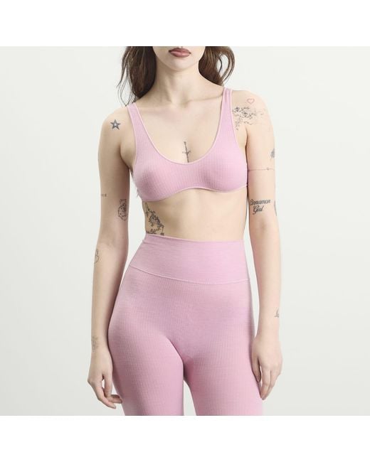 Skims Pink Seamless Sheer Wool Bralette