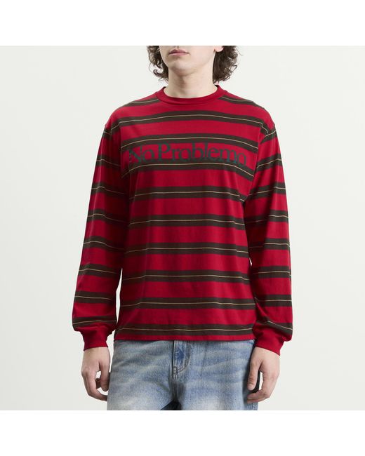 No Problemo Red Striped Ls Tee for men