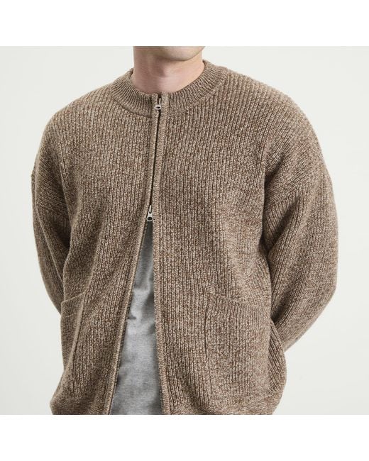 FRIZMWORKS Green Tweed Wool Deck Zip Cardigan for men