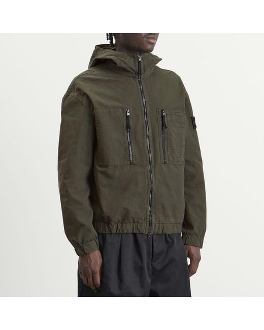 Stone Island Green Organic Cotton Ripstop Hooded Jacket for men