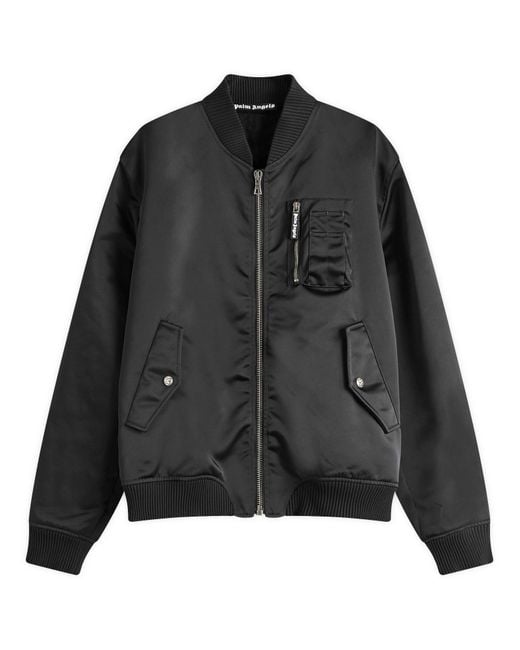 Palm Angels Black Curved Logo Bomber Jacket for men