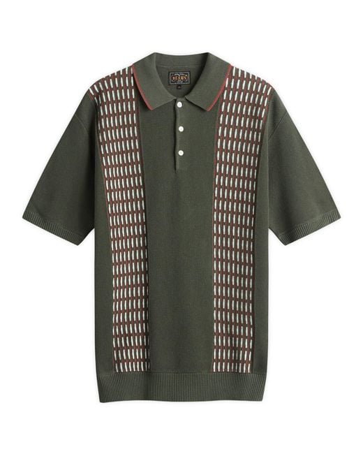 Beams Plus Black Jacquard Stripe Knit Polo for men