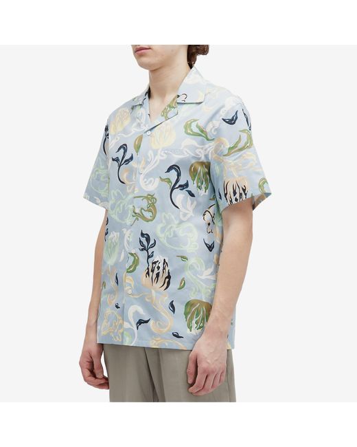 Lanvin Blue Short Sleeve Patch Vacation Shirt for men