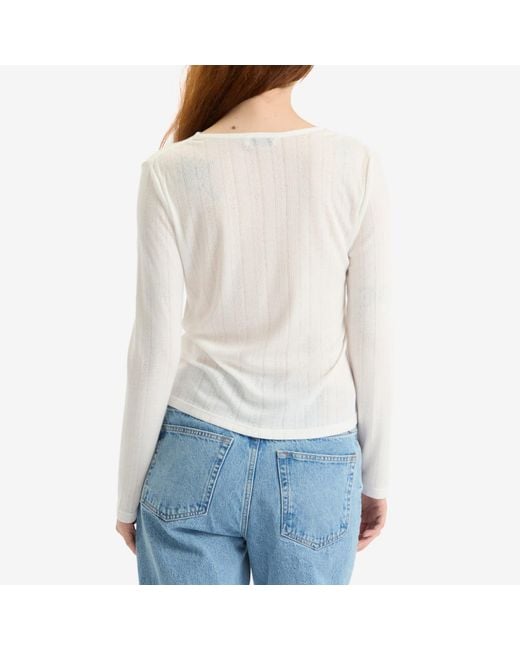 Anine Bing White Pia Pointelle Long Sleeve T-Shirt