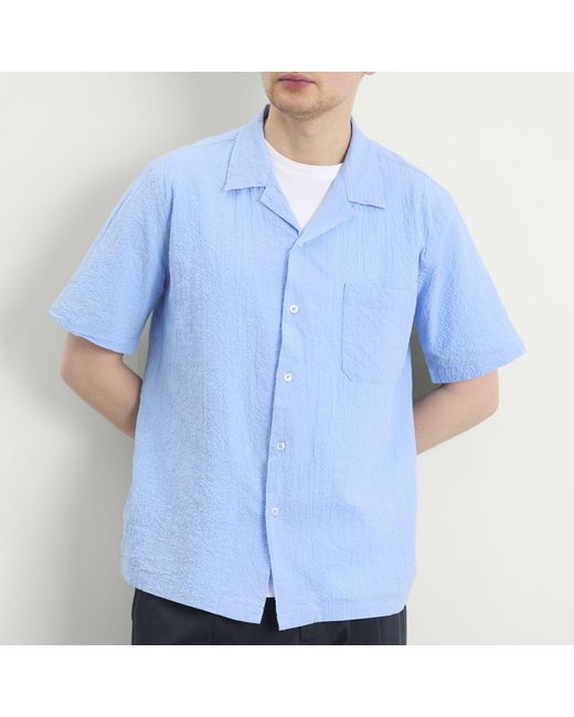 Universal Works Blue Seersucker Shirting Road Shirt for men