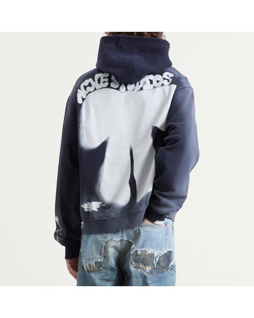 Acne Blue Bow Spray Print Hoodie for men